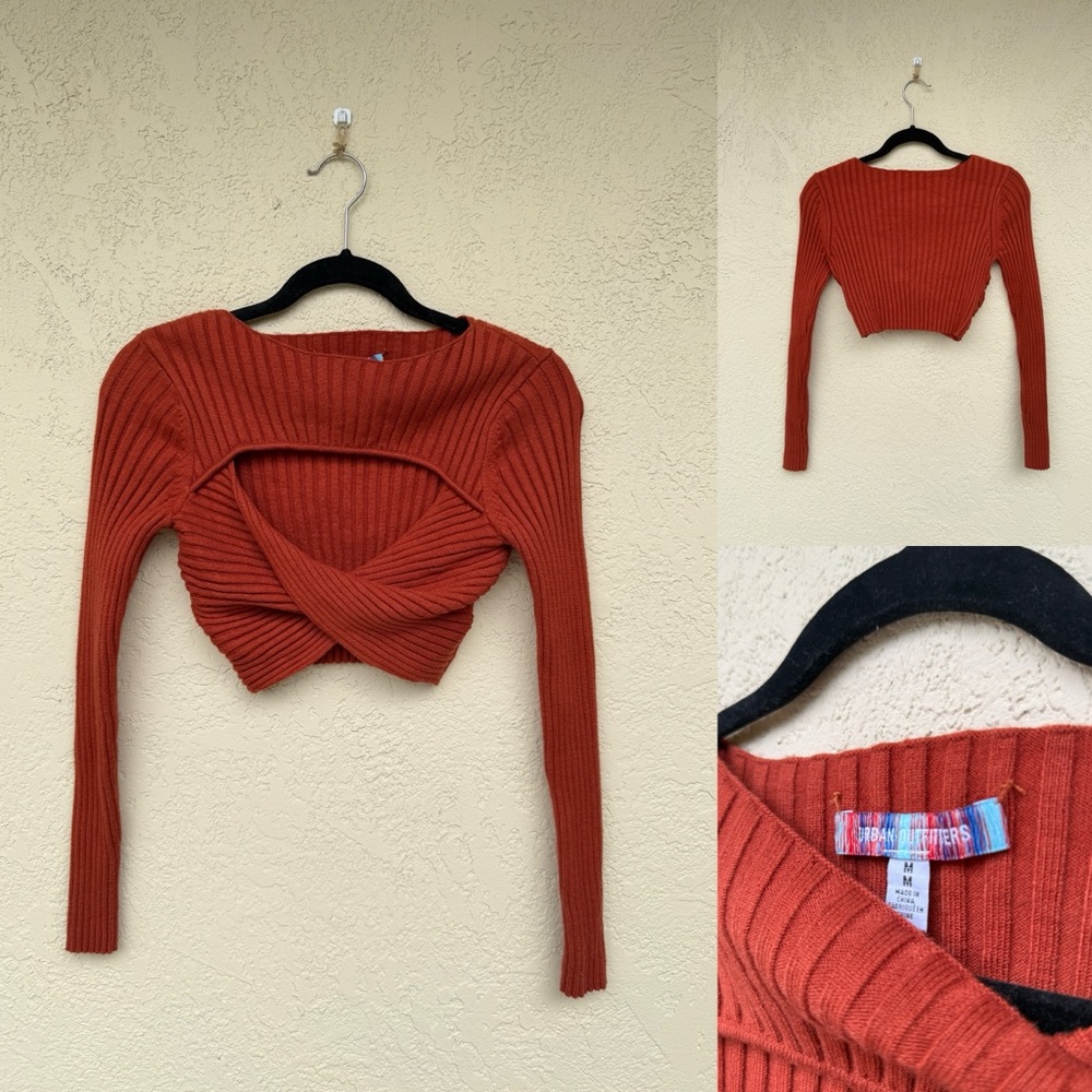 Urban Outfitters Terracotta Cropped Ribbed Sweater Blouse